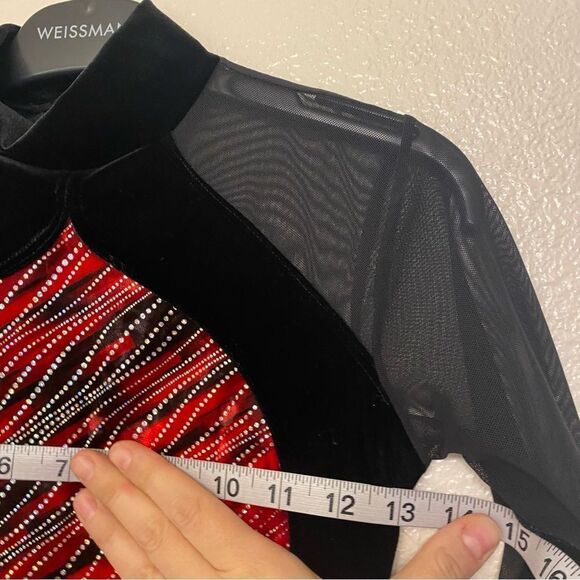 WEISSMAN Dance Costume Red velvet unitard Electric Daisy Violin 12689 Child LC - Picture 7 of 9